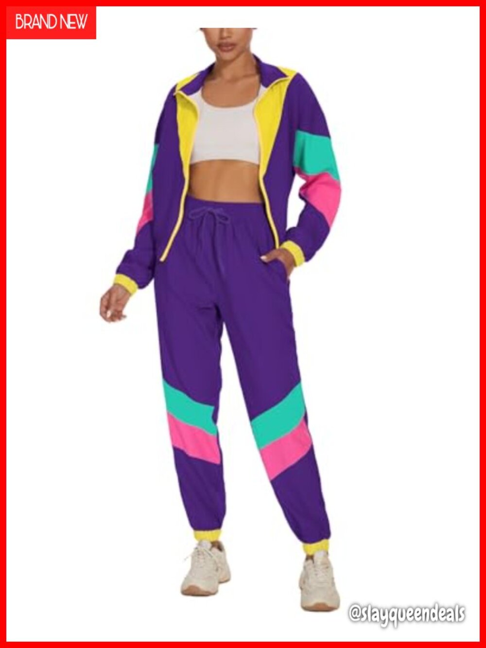 2 Piece Windbreaker Jacket Tracksuit Set 80s 90s Outfit Lightweight